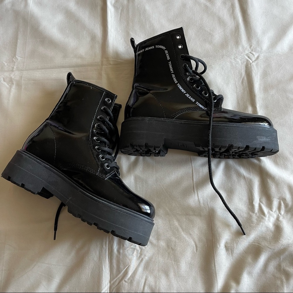 Tommy Hilfiger Black Patent Lace Up Boot